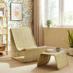 Eira Natural 2 Piece Continuous Curved Natural Rattan Lounge Chair and Ottoman Set