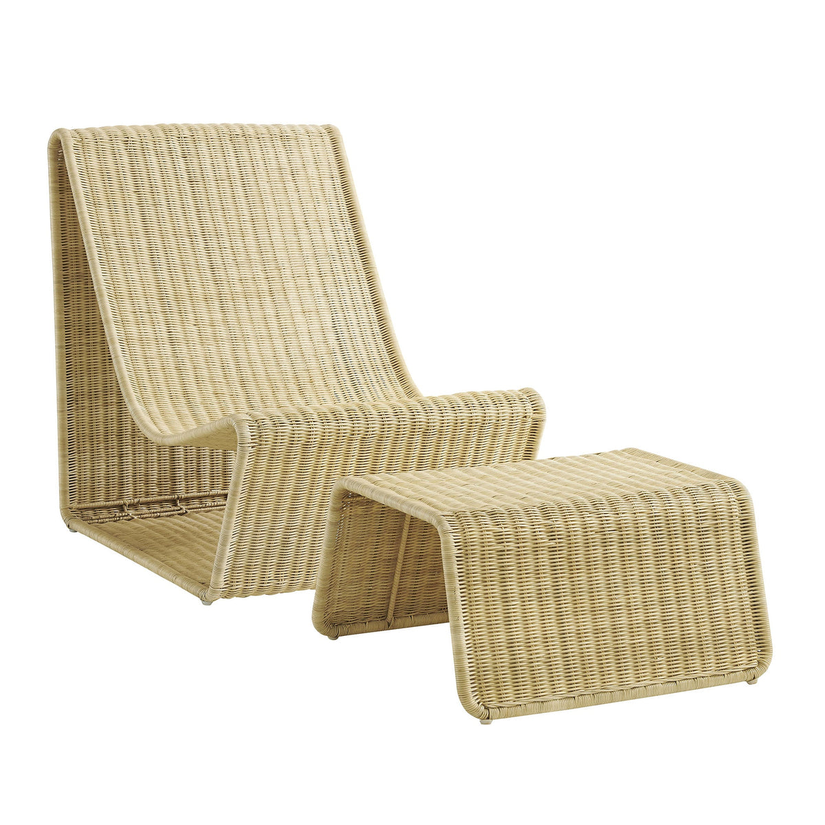 Eira Natural 2 Piece Continuous Curved Rattan Lounge Chair and Ottoman Set