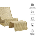 Eira Natural 2 Piece Continuous Curved Rattan Lounge Chair and Ottoman Set