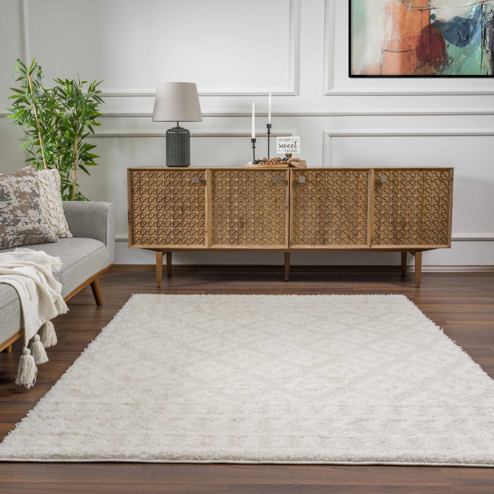Eivin Cream Diamonds Plush Rug - Ornate Home