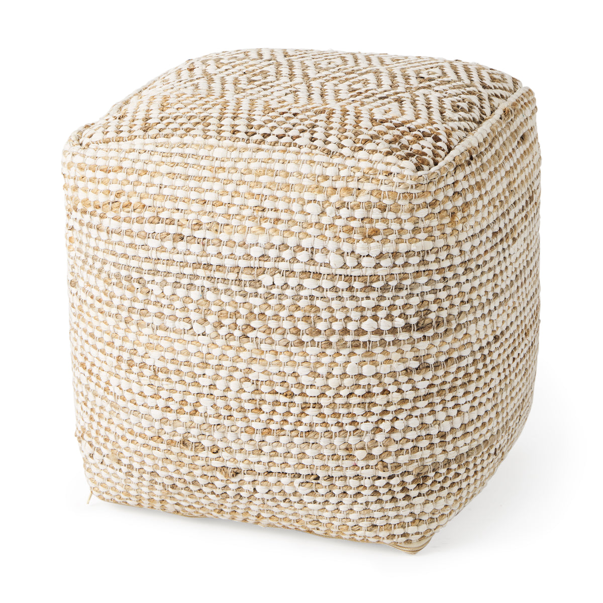 Ekani Cream/Beige Cotton Pouf - Ornate Home