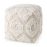 Ekanta Cream/Beige Patterned Cotton Pouf - Ornate Home