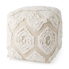 Ekanta Cream/Beige Patterned Cotton Pouf - Ornate Home