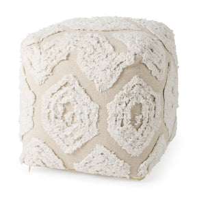 Ekanta Cream/Beige Patterned Cotton Pouf - Ornate Home