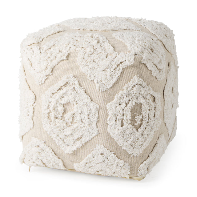Ekanta Cream/Beige Patterned Cotton Pouf - Ornate Home