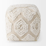 Ekanta Cream/Beige Patterned Cotton Pouf - Ornate Home