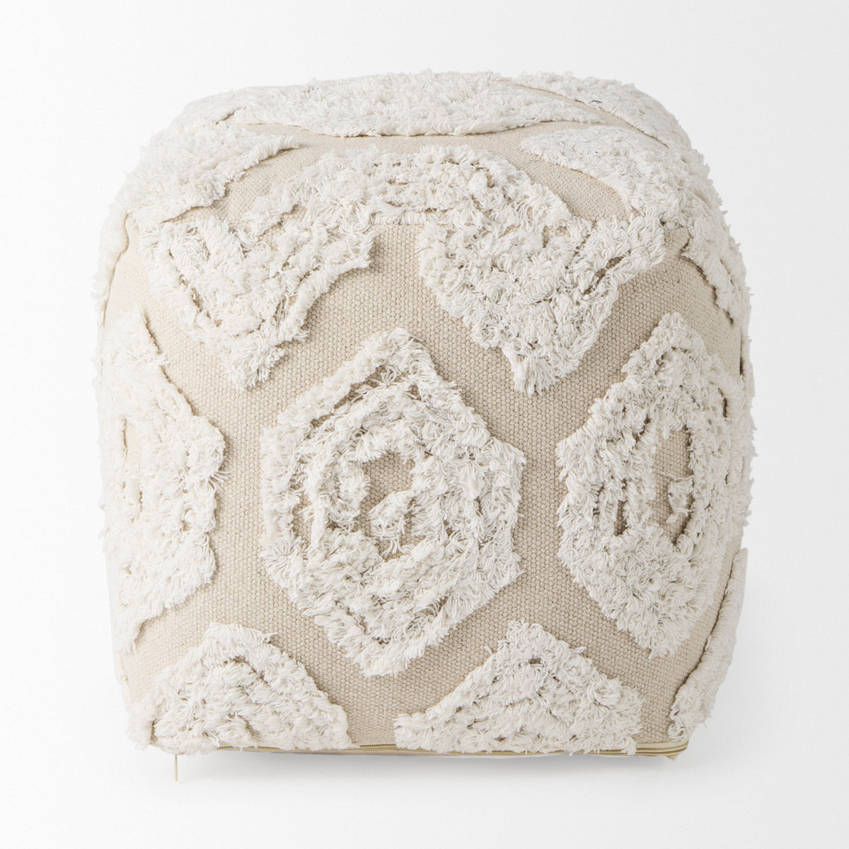 Ekanta Cream/Beige Patterned Cotton Pouf - Ornate Home