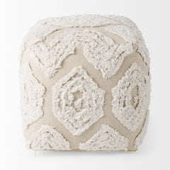 Ekanta Cream/Beige Patterned Cotton Pouf - Ornate Home