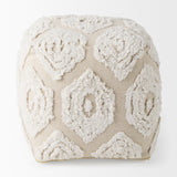 Ekanta Cream/Beige Patterned Cotton Pouf - Ornate Home