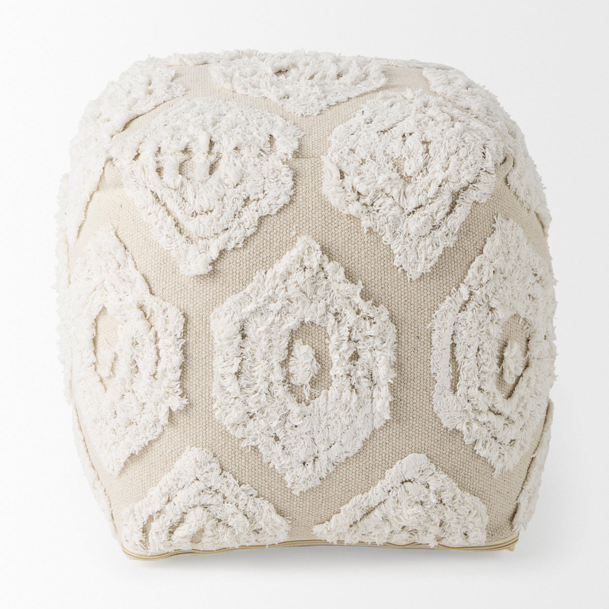 Ekanta Cream/Beige Patterned Cotton Pouf - Ornate Home