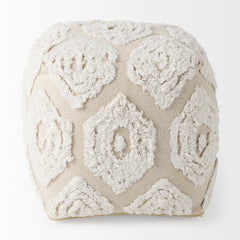 Ekanta Cream/Beige Patterned Cotton Pouf - Ornate Home