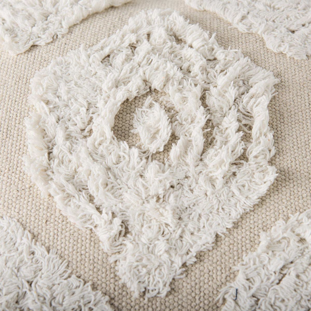 Ekanta Cream/Beige Patterned Cotton Pouf - Ornate Home