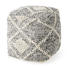 Ekiya Black/White Yarn and Wool Patterened Pouf - Ornate Home