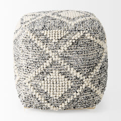 Ekiya Black/White Yarn and Wool Patterened Pouf - Ornate Home
