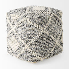 Ekiya Black/White Yarn and Wool Patterened Pouf - Ornate Home