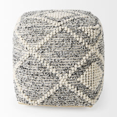 Ekiya Black/White Yarn and Wool Patterened Pouf - Ornate Home