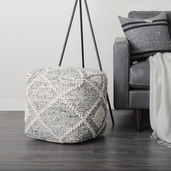 Ekiya Black/White Yarn and Wool Patterened Pouf - Ornate Home