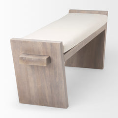 Elaine Brown/Cream Wood Upholstered Seat Entryway Bench