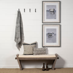 Elaine Brown/Cream Wood Upholstered Seat Entryway Bench - Ornate Home