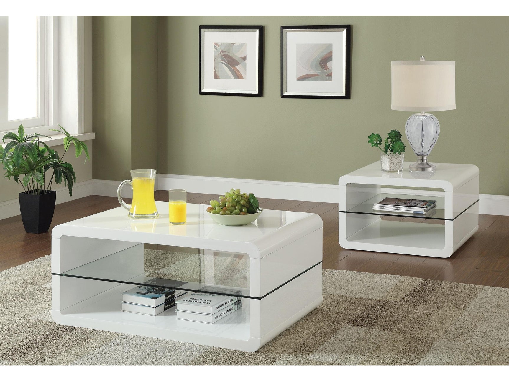 Elana White High Gloss 2-piece Coffee and End Table Set - Ornate Home