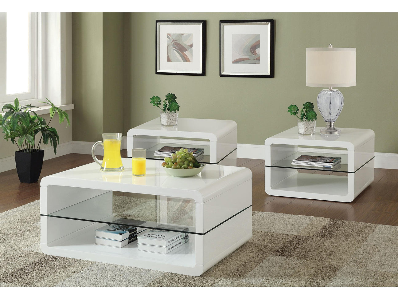 Elana White High Gloss 3-piece Coffee and End Table Set - Ornate Home