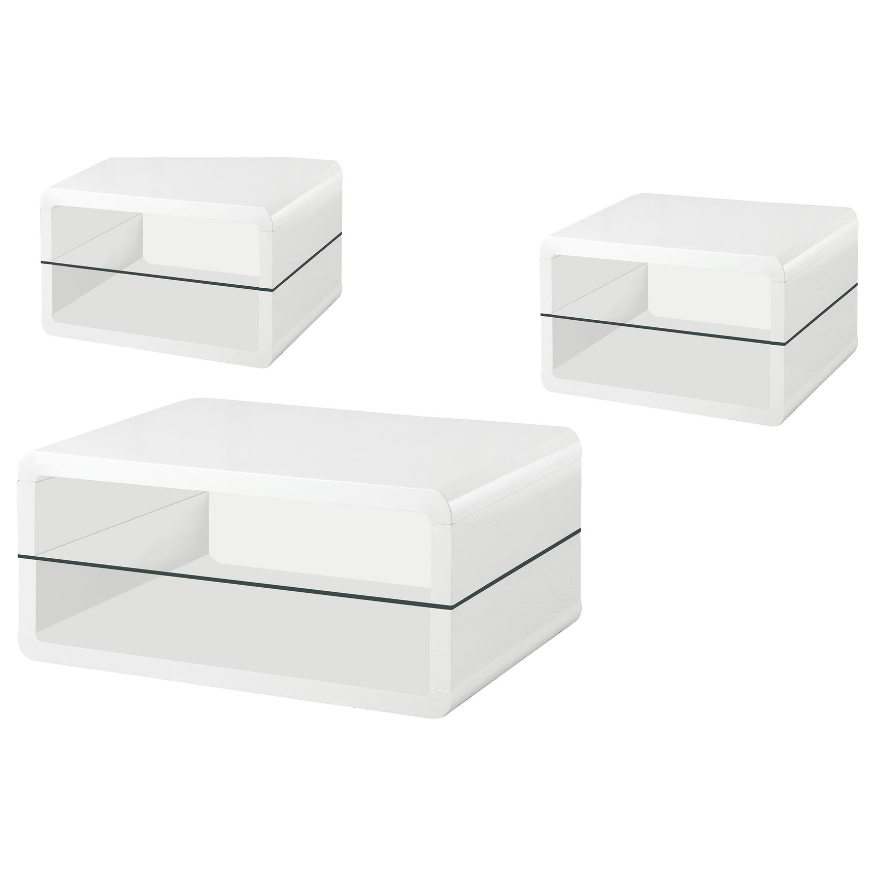 Elana White High Gloss 3-piece Coffee and End Table Set - Ornate Home
