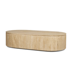 Elara Beige Ribbed Oblong Travertine Coffee Table