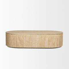 Elara Beige Ribbed Oblong Travertine Coffee Table