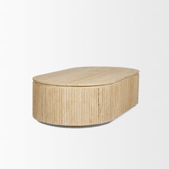 Elara Beige Ribbed Oblong Travertine Coffee Table