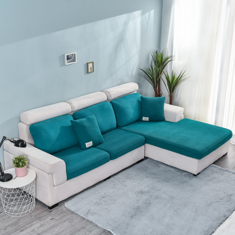 Elastic L-Shaped Sofa Slipcover for Living Room, Velvet Plush Couch Covers for Chaise Longue Seats - Ornate Home