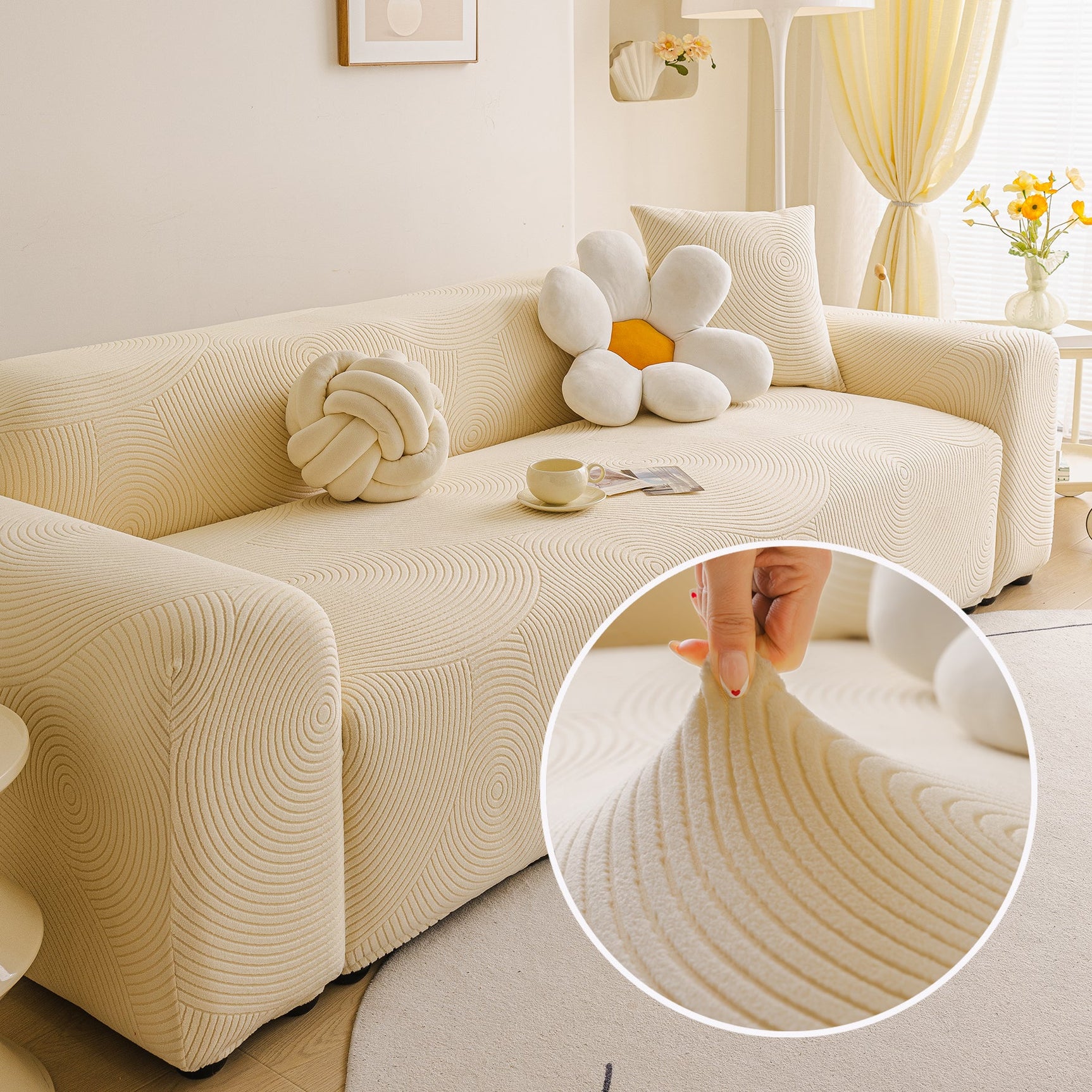 Elastic Stretch Sofa Cover Slipcover, Concentric Circle Jacquard Plush Couch Cover - Ornate Home