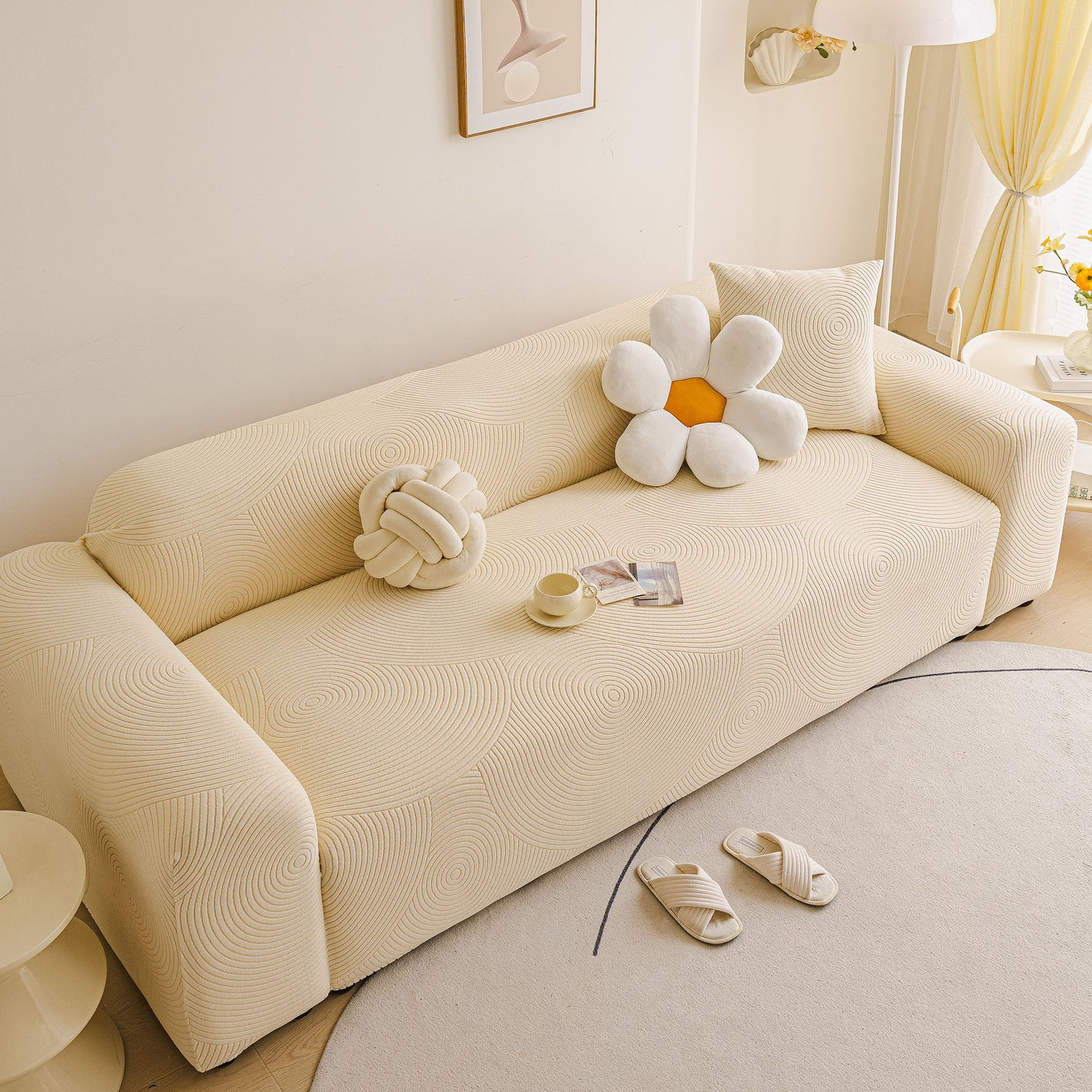 Elastic Stretch Sofa Cover Slipcover, Concentric Circle Jacquard Plush Couch Cover - Ornate Home