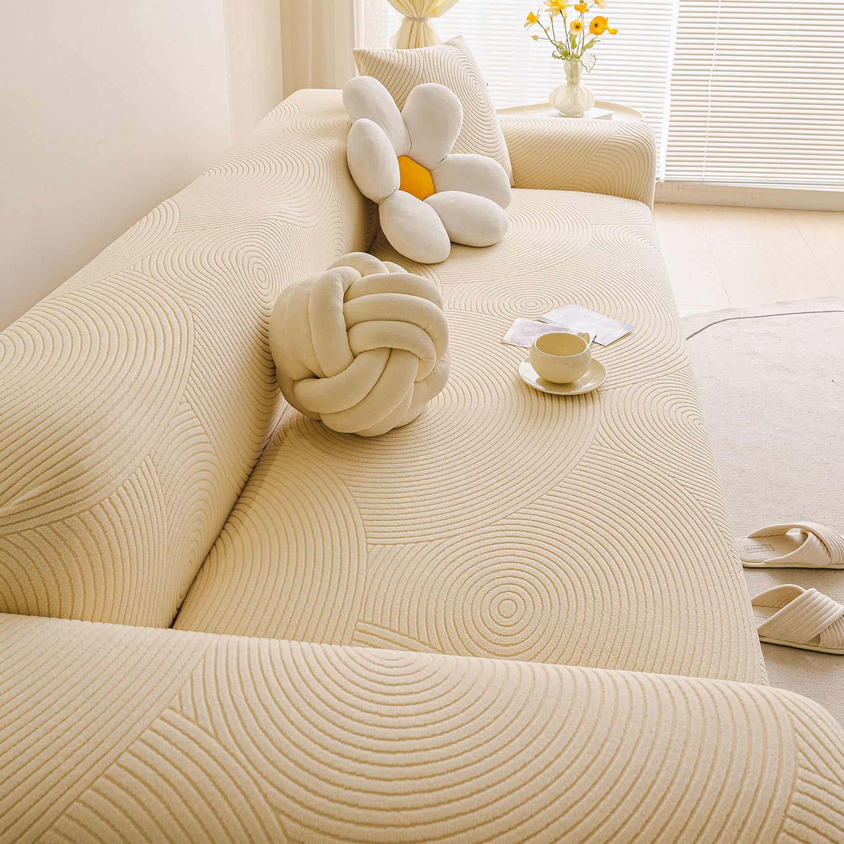 Elastic Stretch Sofa Cover Slipcover, Concentric Circle Jacquard Plush Couch Cover - Ornate Home