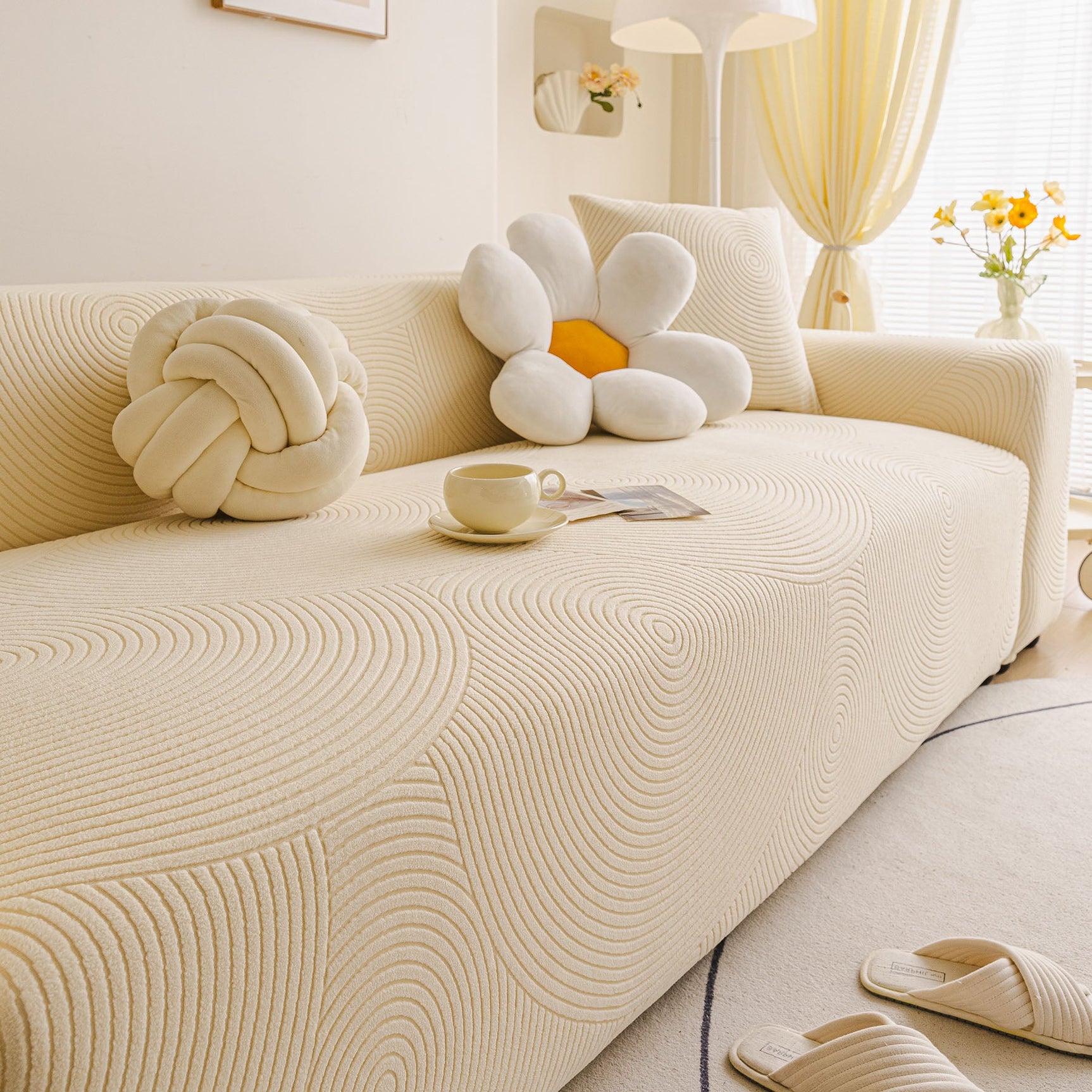 Elastic Stretch Sofa Cover Slipcover, Concentric Circle Jacquard Plush Couch Cover - Ornate Home