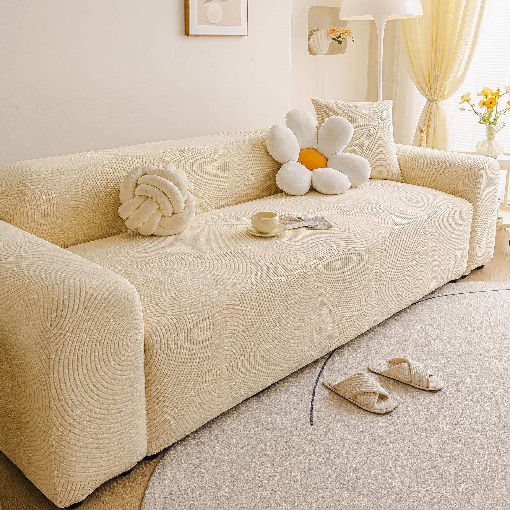 Elastic Stretch Sofa Cover Slipcover, Concentric Circle Jacquard Plush Couch Cover - Ornate Home