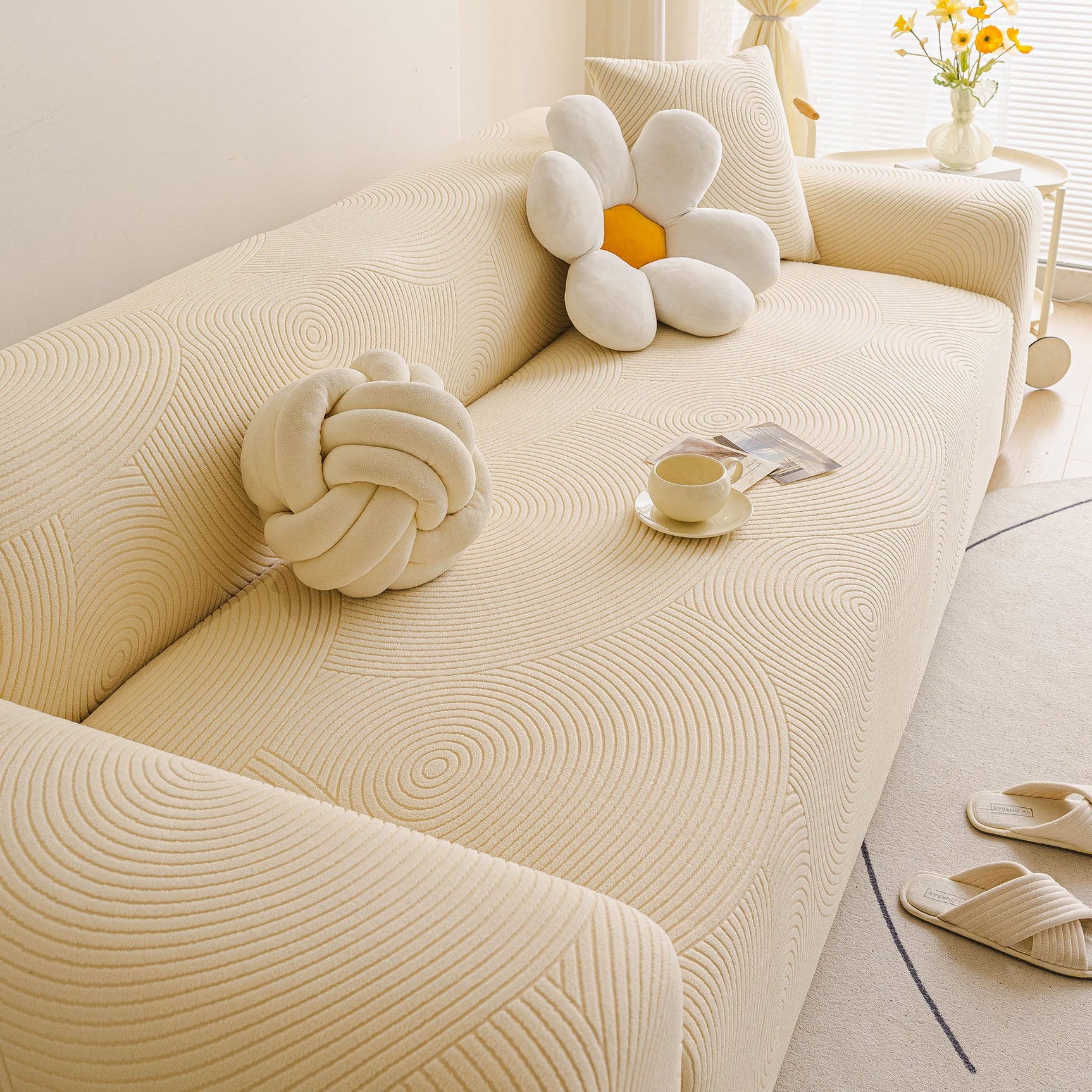Elastic Stretch Sofa Cover Slipcover, Concentric Circle Jacquard Plush Couch Cover - Ornate Home