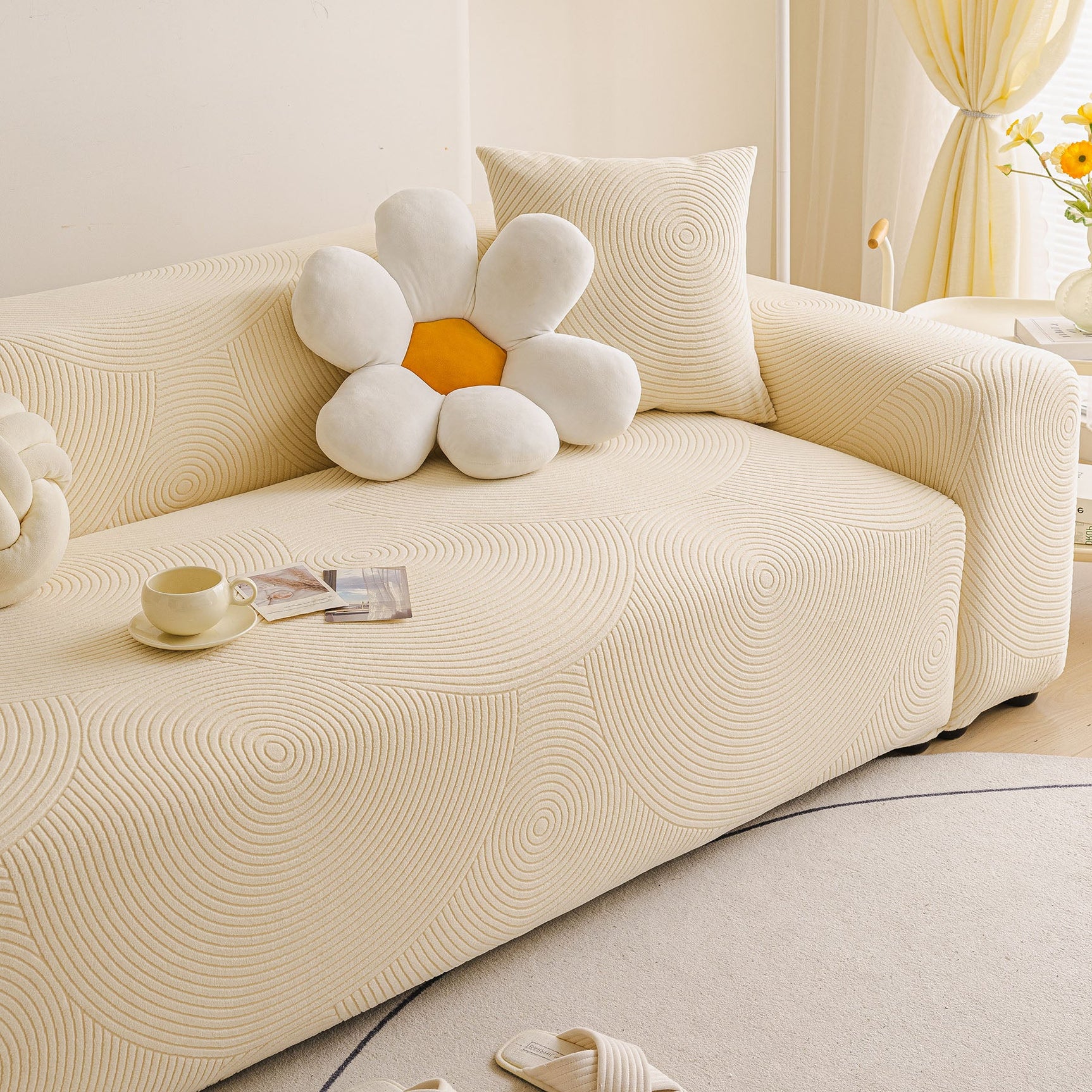 Elastic Stretch Sofa Cover Slipcover, Concentric Circle Jacquard Plush Couch Cover - Ornate Home