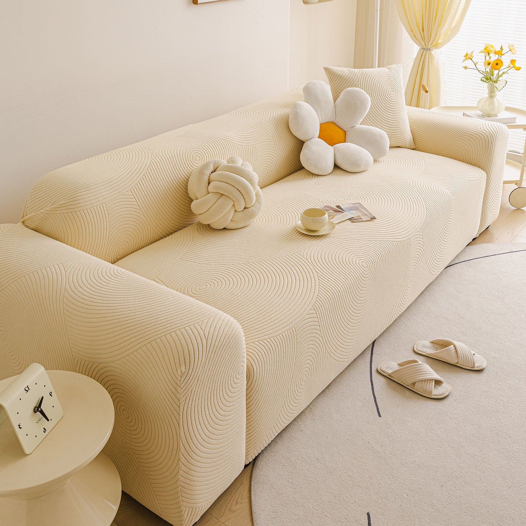 Elastic Stretch Sofa Cover Slipcover, Concentric Circle Jacquard Plush Couch Cover - Ornate Home