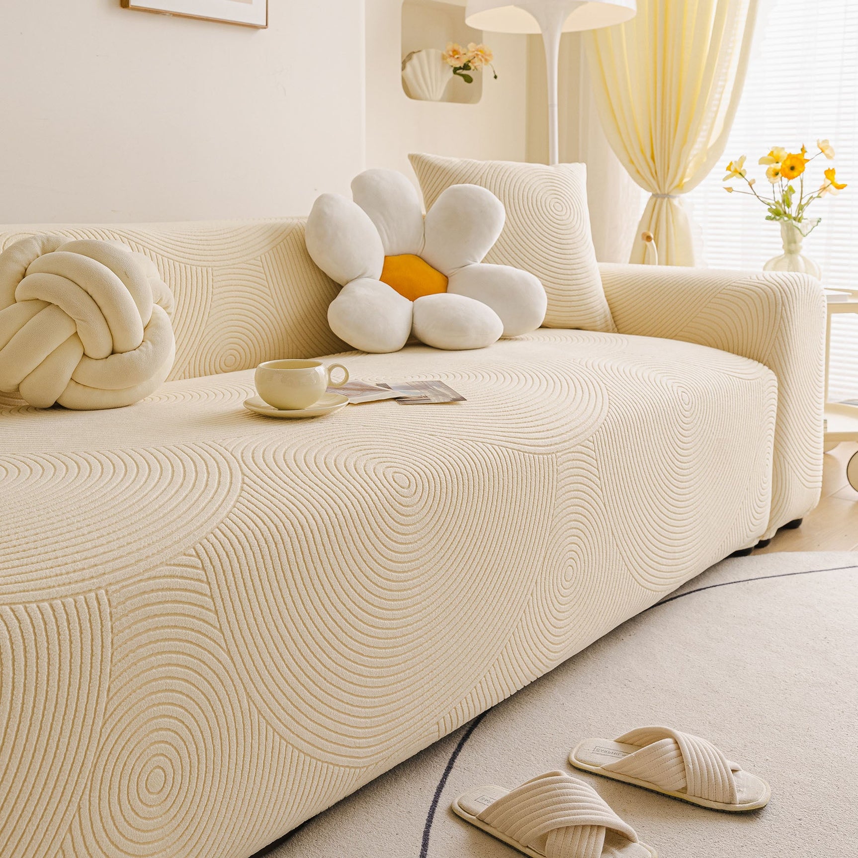 Elastic Stretch Sofa Cover Slipcover, Concentric Circle Jacquard Plush Couch Cover - Ornate Home