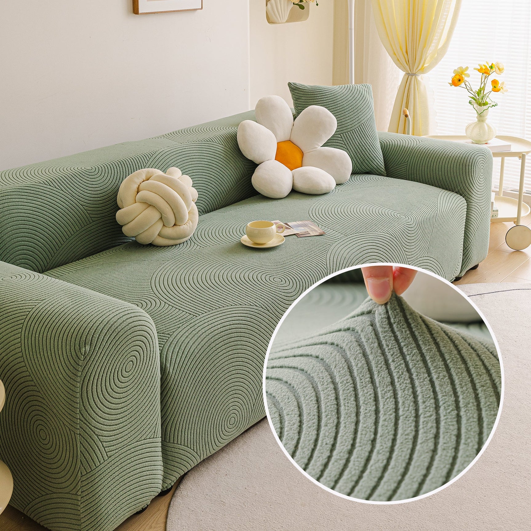 Elastic Stretch Sofa Cover Slipcover, Concentric Circle Jacquard Plush Couch Cover - Ornate Home
