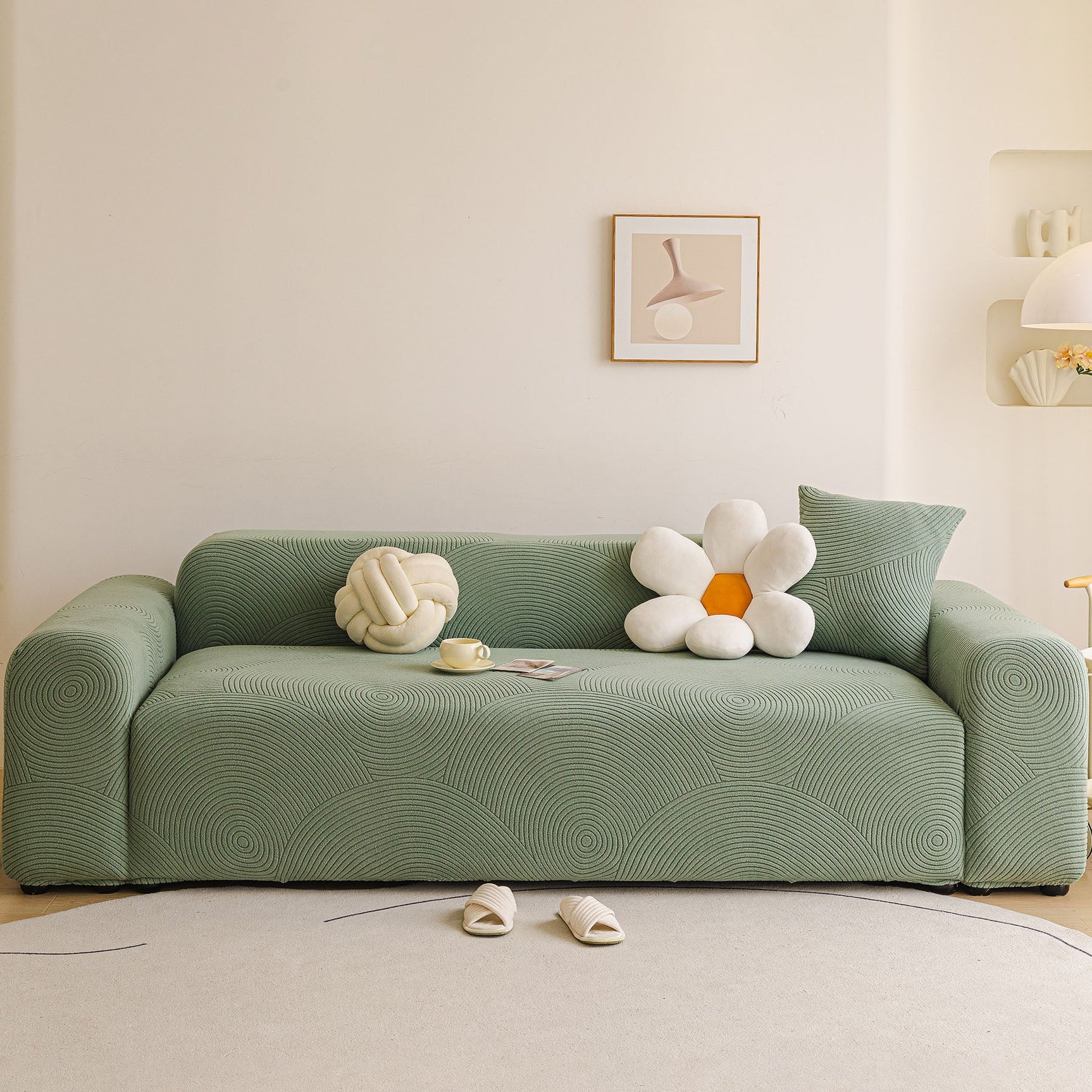 Elastic Stretch Sofa Cover Slipcover, Concentric Circle Jacquard Plush Couch Cover - Ornate Home