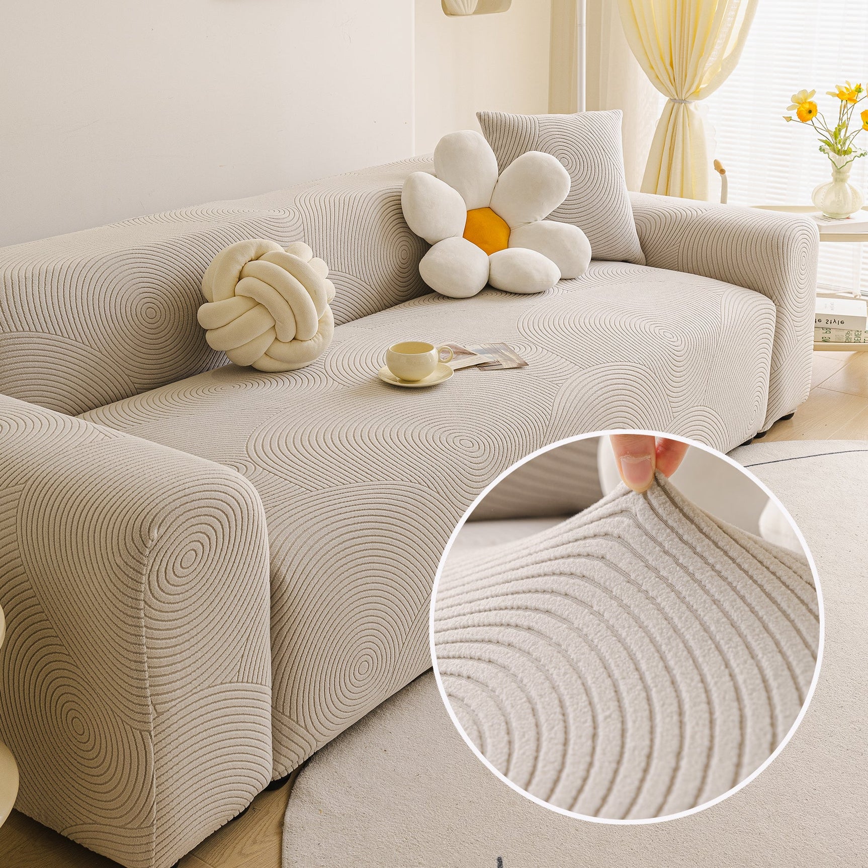 Elastic Stretch Sofa Cover Slipcover, Concentric Circle Jacquard Plush Couch Cover - Ornate Home