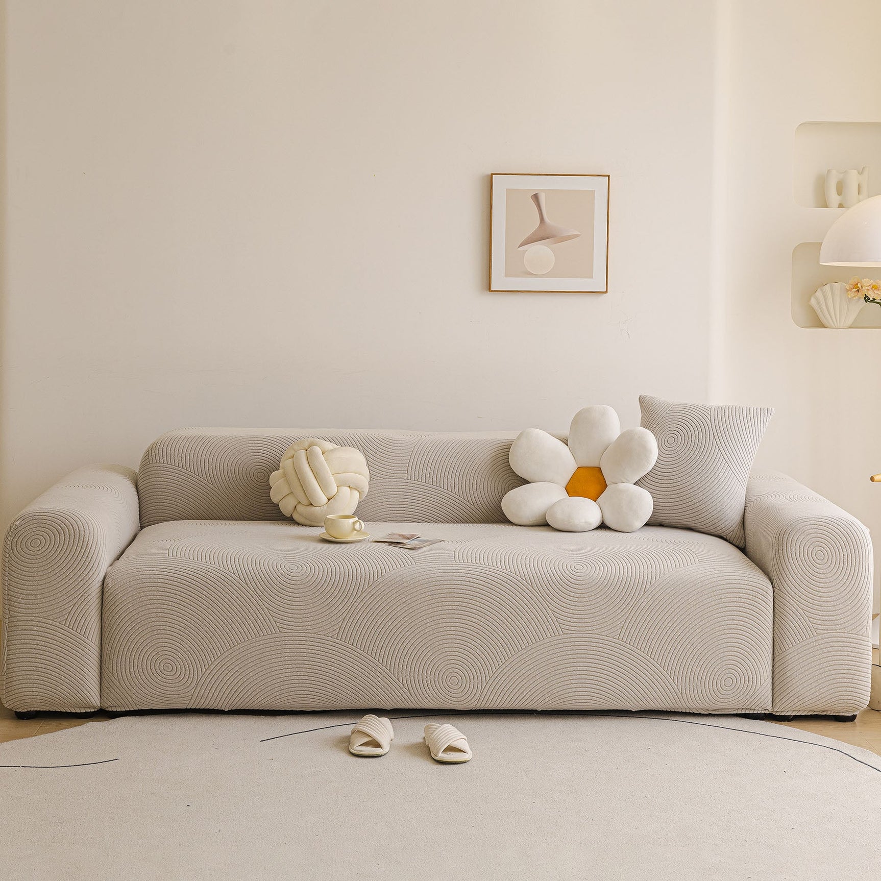 Elastic Stretch Sofa Cover Slipcover, Concentric Circle Jacquard Plush Couch Cover - Ornate Home