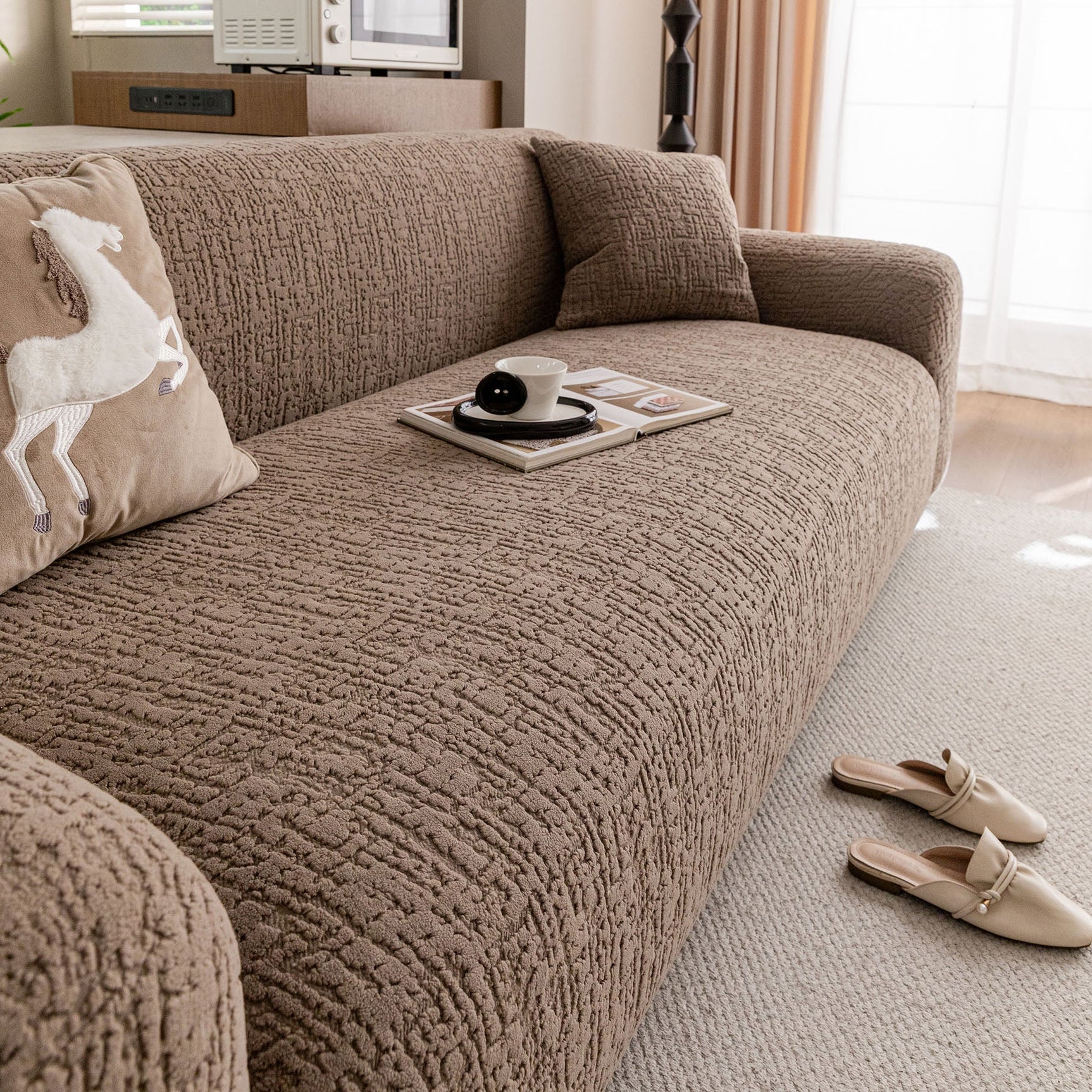 Elastic Stretch Sofa Cover Slipcover, Soft Plush Bubble Textured Jacquard Couch Cover - Ornate Home