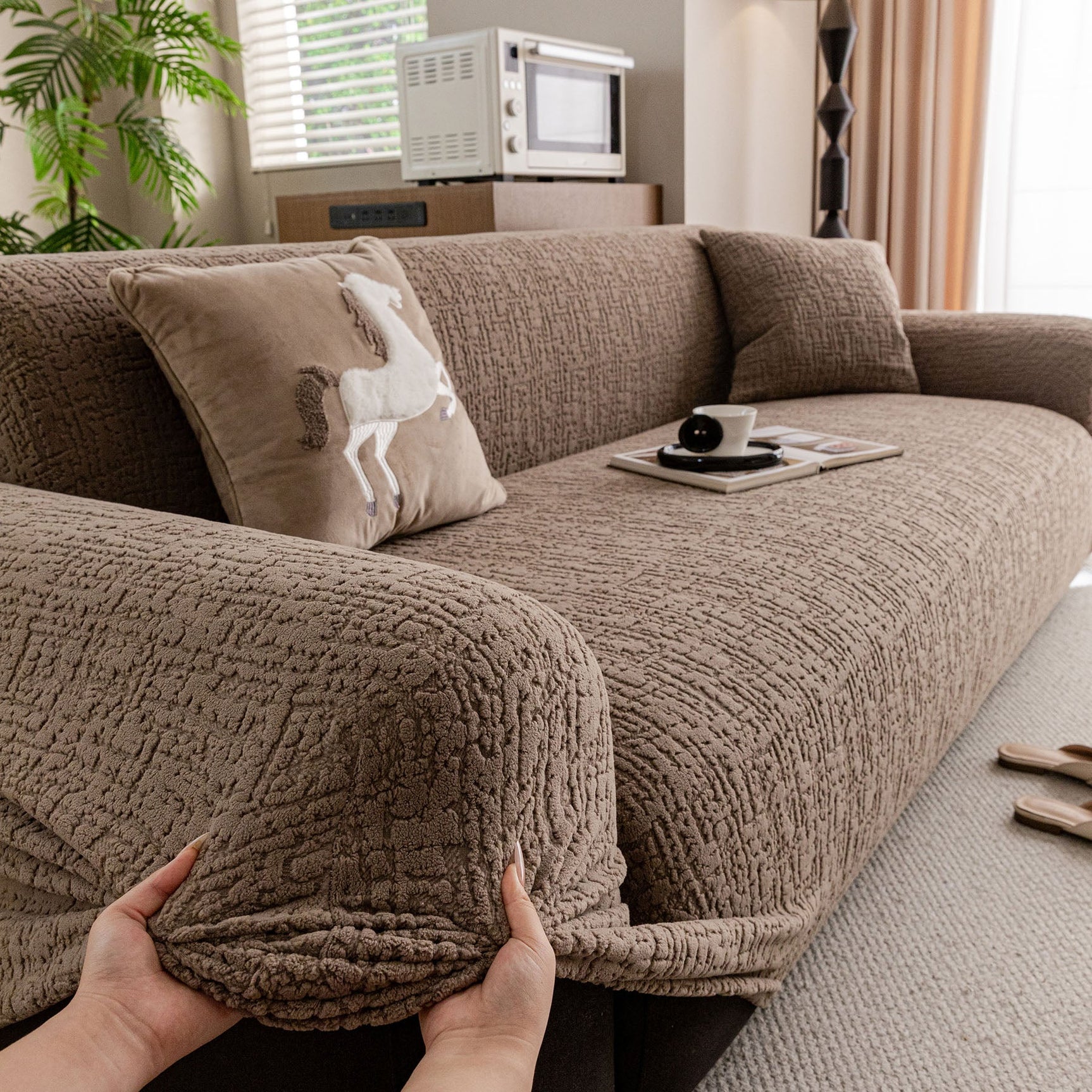 Elastic Stretch Sofa Cover Slipcover, Soft Plush Bubble Textured Jacquard Couch Cover - Ornate Home