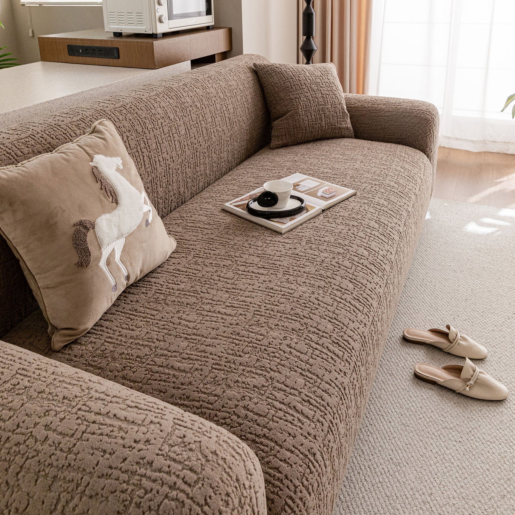 Elastic Stretch Sofa Cover Slipcover, Soft Plush Bubble Textured Jacquard Couch Cover - Ornate Home