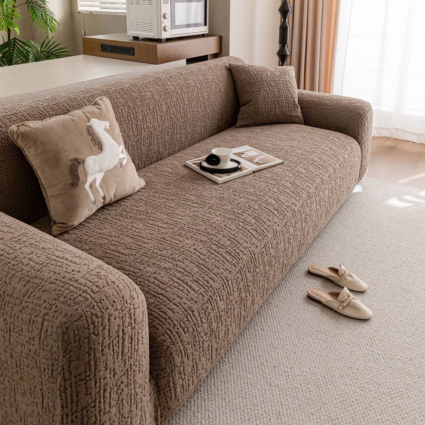Elastic Stretch Sofa Cover Slipcover, Soft Plush Bubble Textured Jacquard Couch Cover - Ornate Home