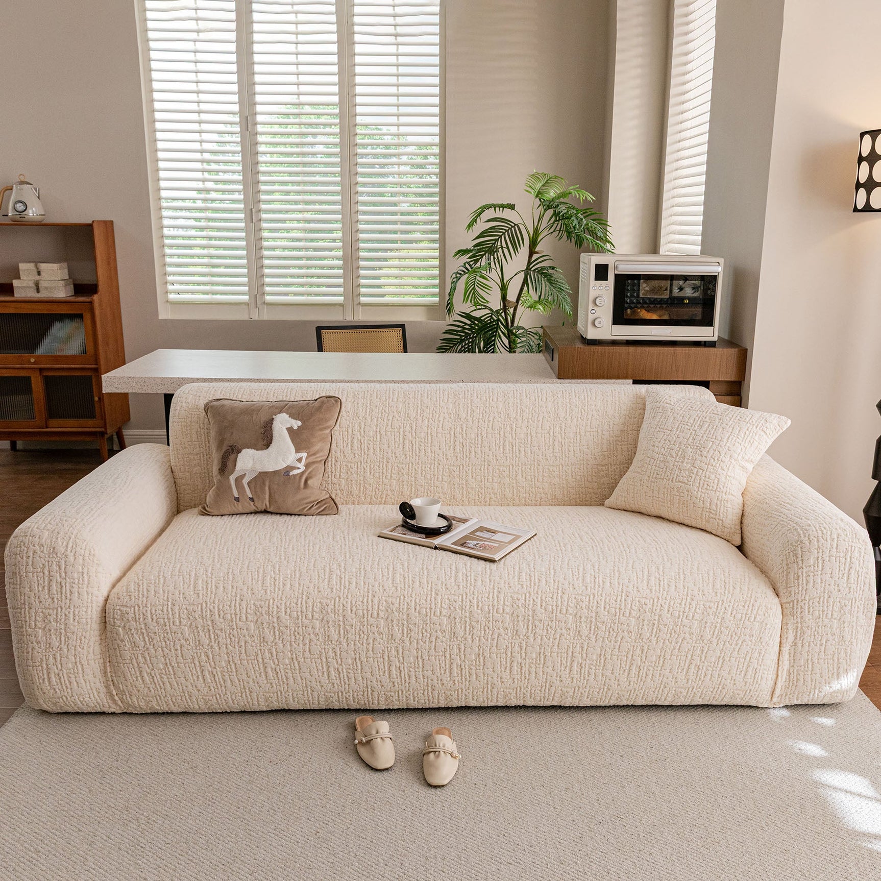 Elastic Stretch Sofa Cover Slipcover, Soft Plush Bubble Textured Jacquard Couch Cover - Ornate Home