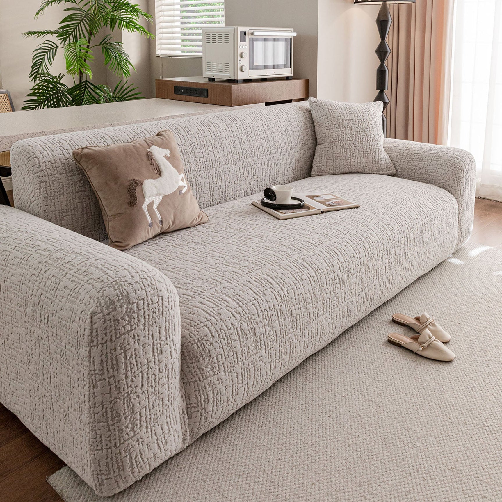 Elastic Stretch Sofa Cover Slipcover, Soft Plush Bubble Textured Jacquard Couch Cover - Ornate Home