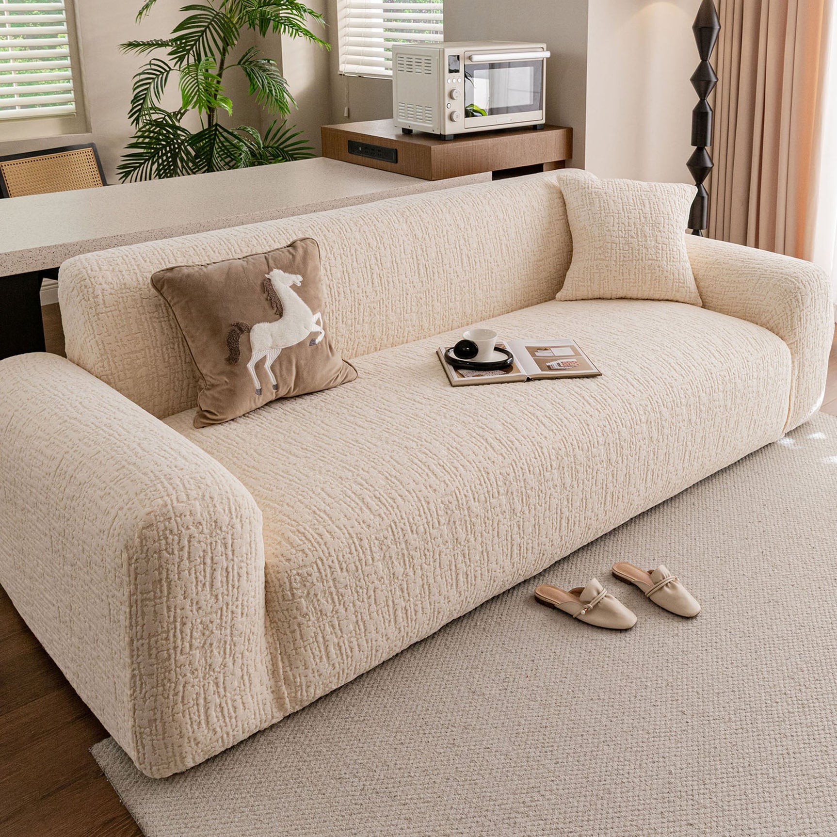 Elastic Stretch Sofa Cover Slipcover, Soft Plush Bubble Textured Jacquard Couch Cover - Ornate Home